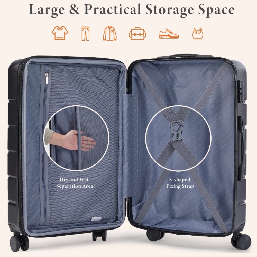 Hardshell Spinner Suitcase in Black 20in CarryOn - Picture 6 of 8